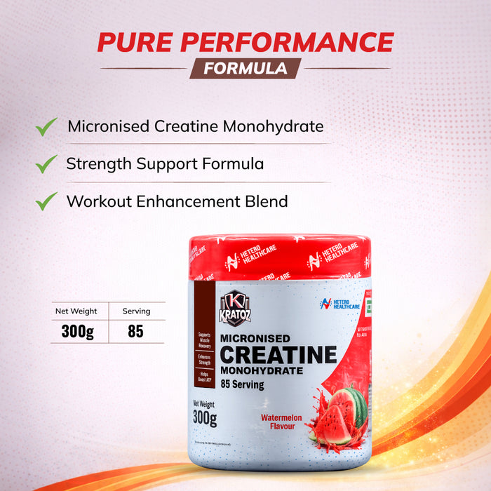 Kratoz Creatine Powder | Micronized Creatine Mono Hydrate (85 Servings) | Speeds Muscle Recovery & Reduces Post Workout Fatigue - 300g