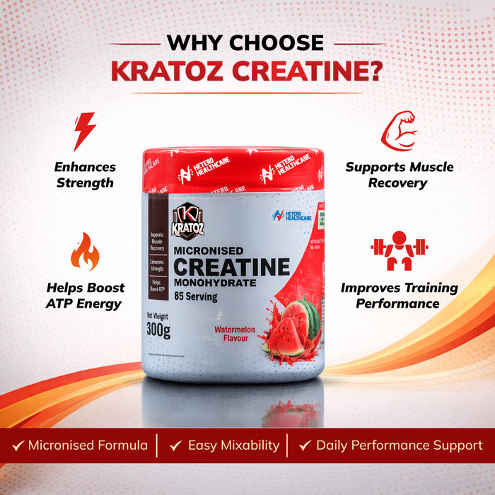 Kratoz Creatine Powder | Micronized Creatine Mono Hydrate (85 Servings) | Speeds Muscle Recovery & Reduces Post Workout Fatigue - 300g