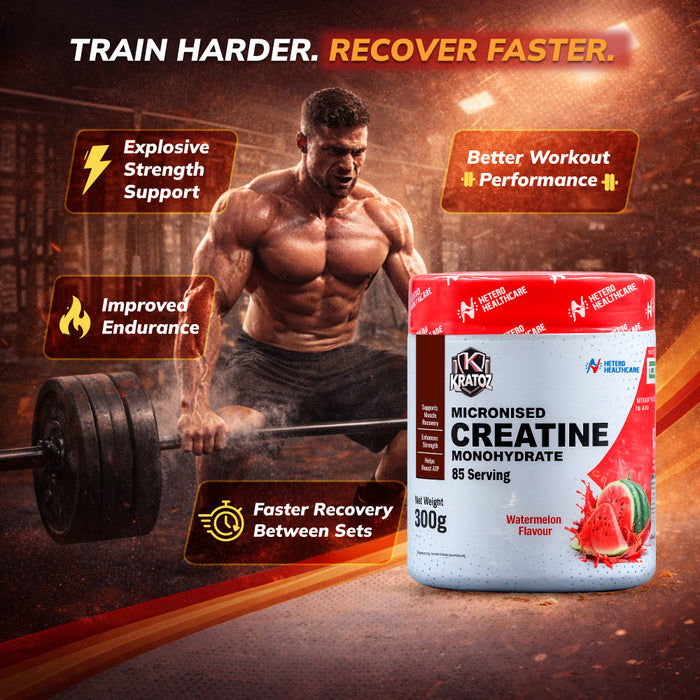 Kratoz Creatine Powder | Micronized Creatine Mono Hydrate (85 Servings) | Speeds Muscle Recovery & Reduces Post Workout Fatigue - 300g