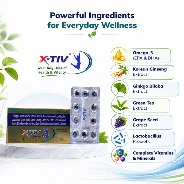 X-TIV Soft Gel Capsules – Advanced Daily Multinutrient with Omega-3, Probiotics, Vitamins & Minerals