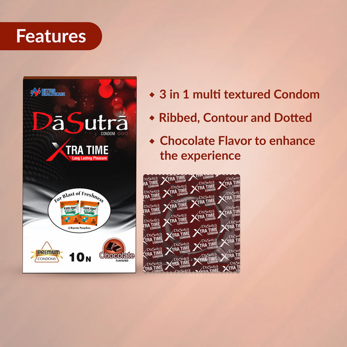 DaSutra Xtra Time Long Lasting Pleasure Condoms - 10's Pack Ribbed-Dot ...