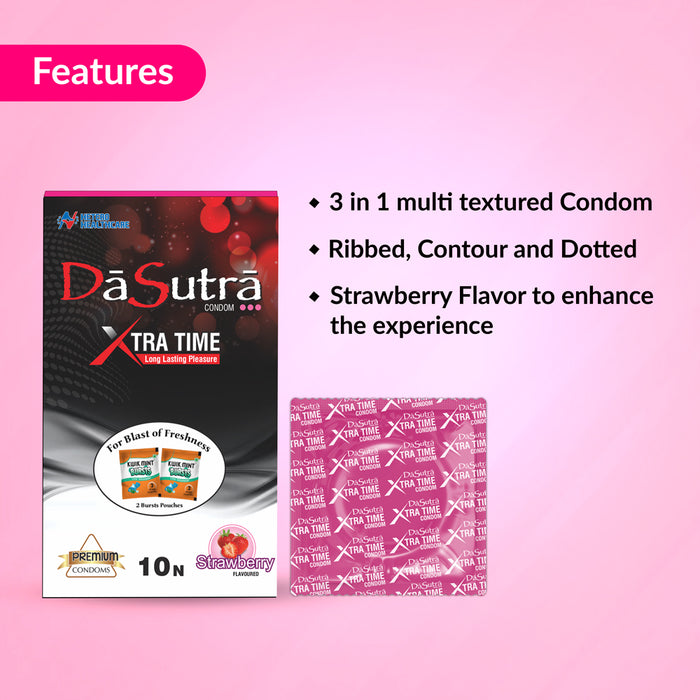 DaSutra Xtra Time Long Lasting Pleasure Condoms - 10's Pack Ribbed-Dot ...