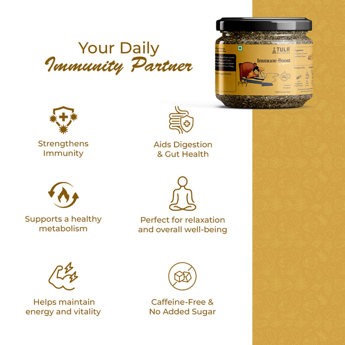 TULA Wellbeing Immune-Boost Infusion | 100% Natural Herbs | Functional Tea with Cinnamon, Turmeric & Black Pepper | Boosts Immunity & Metabolism | 100g (50 Servings)