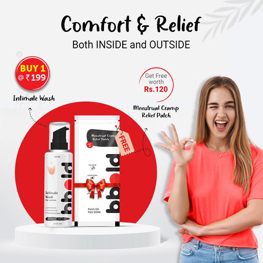 bbold intimate care combo - Intimate wash 100ml | Get Free Menstrual cramp relief patch - Azistastore