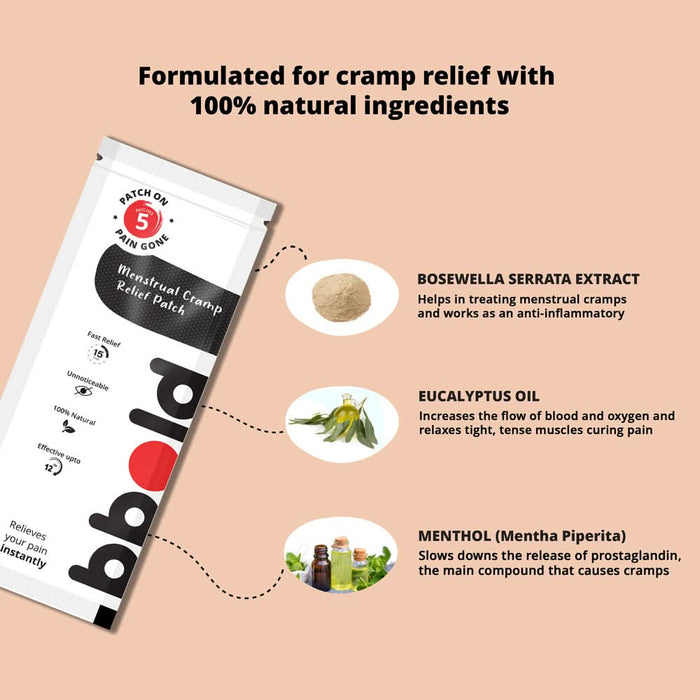 bbold Menstrual Cramp Relief Patch | Fast - Acting & Long - Lasting Comfort | 100% Natural Ingredients | Discreet, Mess - Free & Easy to Use | Up to 12 Hours of Pain Relief | 5 Patches Per Pack - Azistastore