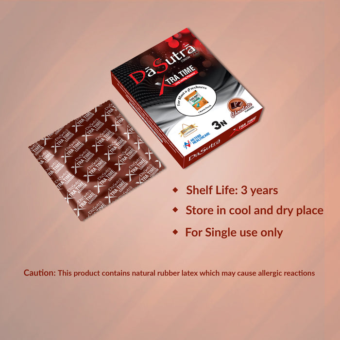 DaSutra Xtra Time Long Lasting Pleasure Condoms - 3's Pack Ribbed-Dotted-Contour - Chocolate Flavour