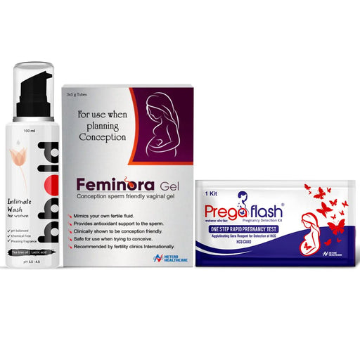 Complete Care Combo for Fertility, Comfort, and Hygiene - PregaFlash Pack of 4, Feminora Pack of 1, Intimate Wash 100 ml - Azistastore