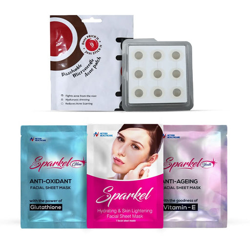 Complete Skincare Set for Hydration, Glow, Youthful Skin & Acne Treatment – Sparkel Facial Sheet Masks (Hydrate, Glow, Youth) + bbold Acne Patch - Azistastore