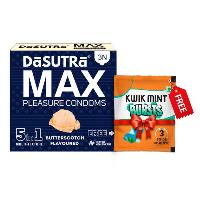 DaSutra MAX Pleasure Butterscotch Flavoured Condoms – 5 in 1 Multi - Texture | 3N Pack - Azistastore