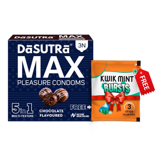 DaSutra MAX Pleasure Chocolate Flavoured Condoms – 5 in 1 Multi - Texture | 3N Pack - Azistastore