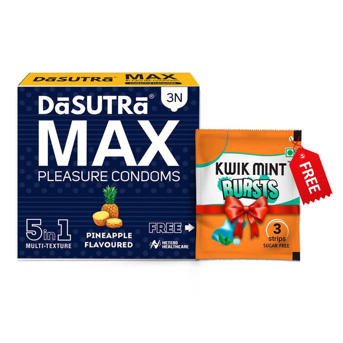 DaSutra MAX Pleasure Pineapple Flavoured Condoms – 5 in 1 Multi - Texture | 3N Pack - Azistastore