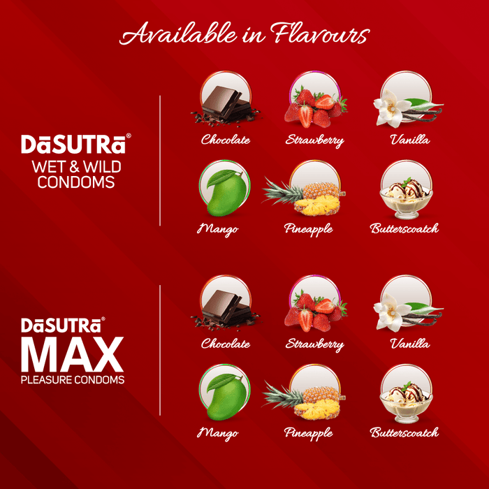 DaSutra Wet & Wild Condoms - 10's Pack Lubricated, Ribbed, and Dotted - Mango Flavour - Azistastore