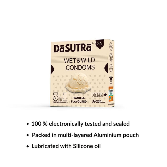 DaSutra Wet & Wild Condoms - 3's Pack Lubricated, Ribbed, and Dotted - 2 Combo - Azistastore