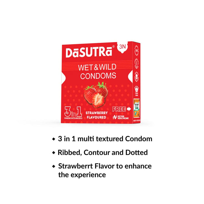 DaSutra Wet & Wild Condoms - 3's Pack Lubricated, Ribbed, and Dotted - 2 Combo - Azistastore