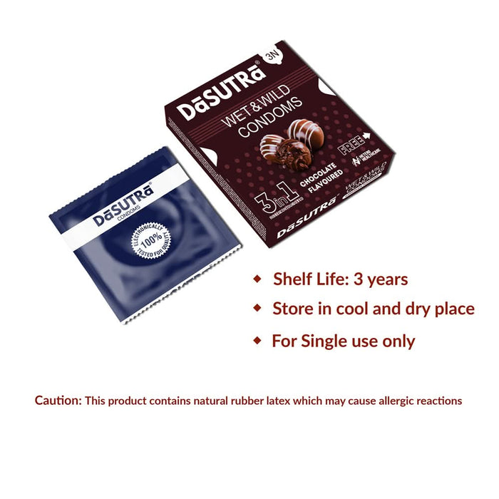DaSutra Wet & Wild Condoms - 3's Pack Lubricated, Ribbed, and Dotted - 2 Combo - Azistastore