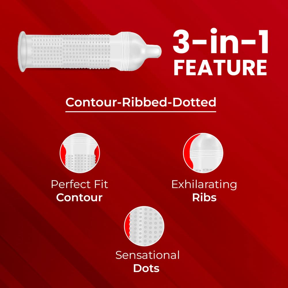DaSutra Wet & Wild Condoms - 3's Pack Lubricated, Ribbed, and Dotted - DaSutra Wet & Wild Condoms - 3's Pack Lubricated, Ribbed, and Dotted -