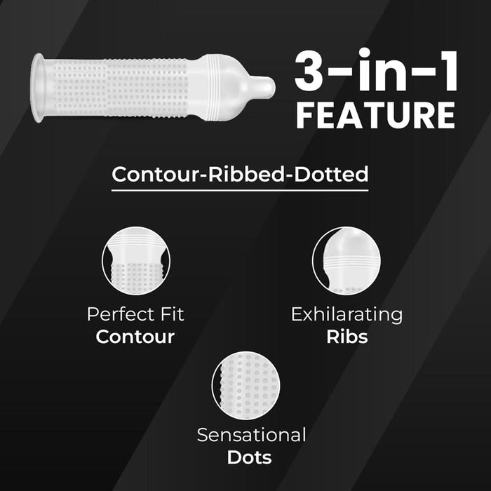 DaSutra Xtra Time Long Lasting Pleasure Condoms - 3's Pack Ribbed - Dotted - Contour - Vanilla Flavour - Azistastore