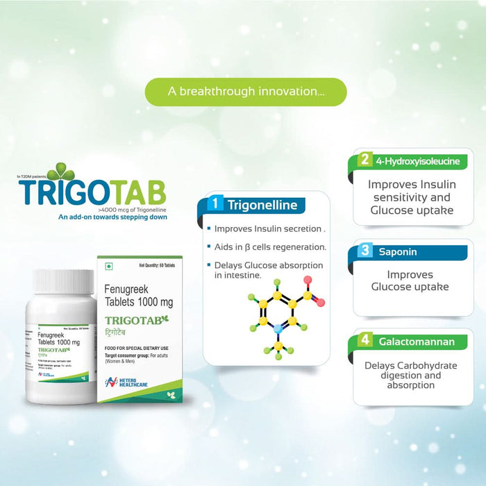 Diabetic Care Combo - Trigotab Fenugreek Tablets Pack of 1 & TasteGood Karela Biscuits - Pack of 4 - Azistastore