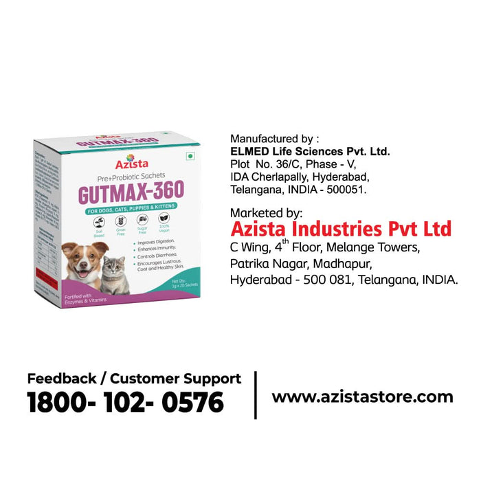 GUTMAX 360 Natural Digestive Medicine for Dogs & Cats – 20 Pre+Probiotic (1gm) Sachets - Azistastore