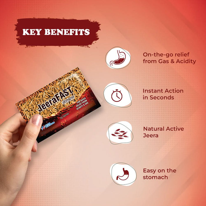 JeeraFast | Quick Relief from Acidity & Gas | Ayurvedic Proprietary Medicine | Fast - Acting Digestive Support | 40 Sachets (5g each) - Azistastore
