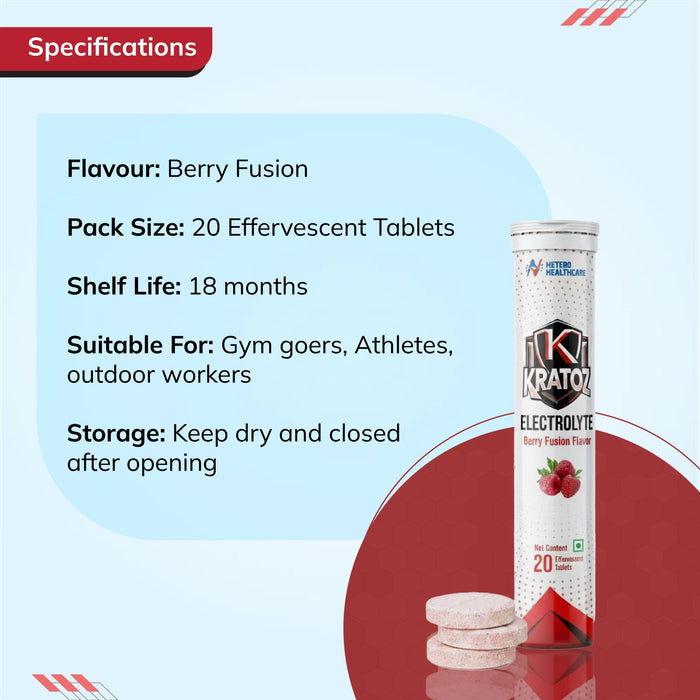 Kratoz Electrolyte Effervescent Tablets for Hydration & Energy Support (20 Tablets) - Azistastore