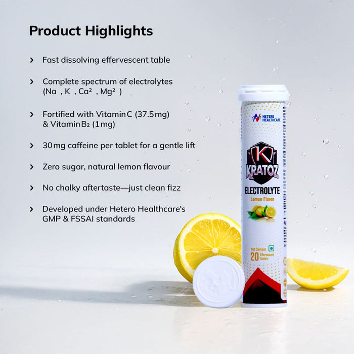 Kratoz Electrolyte Effervescent Tablets for Hydration & Energy Support (20 Tablets) - Azistastore