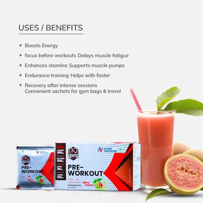 Kratoz Pre - Workout – Spicy Guava Flavour (210g | 15 Sachets)  - Azistastore