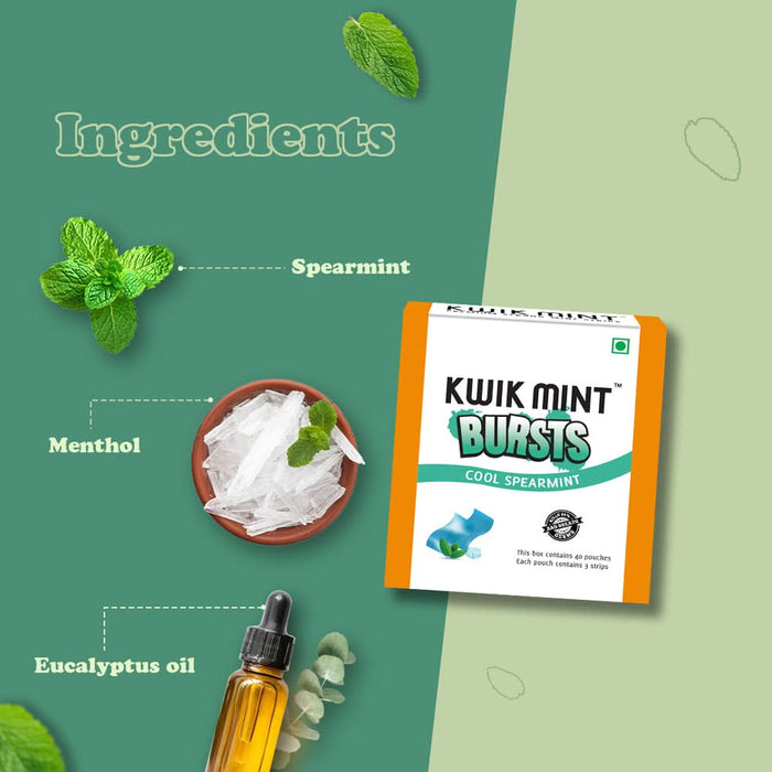 Kwik Mint Bursts Cool Spearmint Mouth Freshener Strips – Sugar Free, Instant Freshness - Azistastore