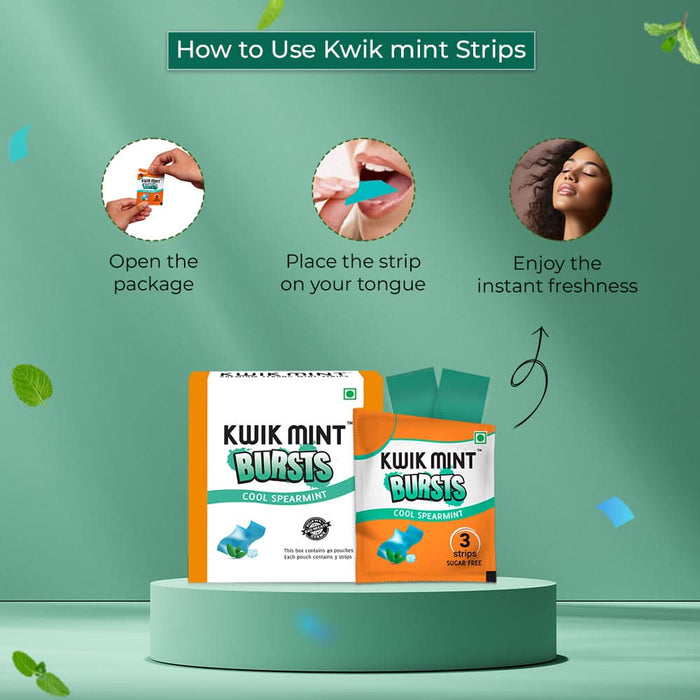 Kwik Mint Bursts Cool Spearmint Mouth Freshener Strips – Sugar Free, Instant Freshness - Azistastore