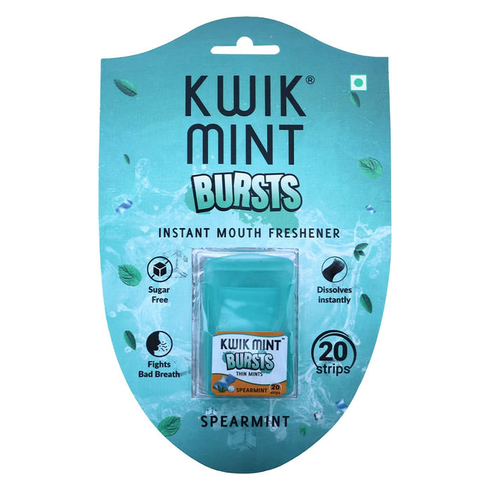 Kwik Mint Bursts Spearmint Mouth Freshener Strips Cassette – Sugar Free, Fast - Dissolving – Pack of 1 (10 Cassettes, 200 Strips) - Azistastore