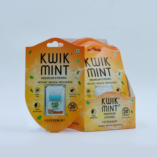 Kwik Mint Premium Strong Peppermint Mouth Freshener Strips Cassette – Sugar Free, Extra Strong Freshness – Pack of 1 (10 Cassettes, 200 Strips) - Azistastore