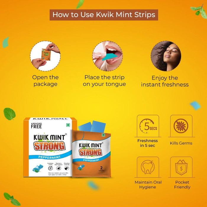Kwik Mint Strong Peppermint Mouth Freshener Strips – Sugar Free, Instant Freshness - Azistastore