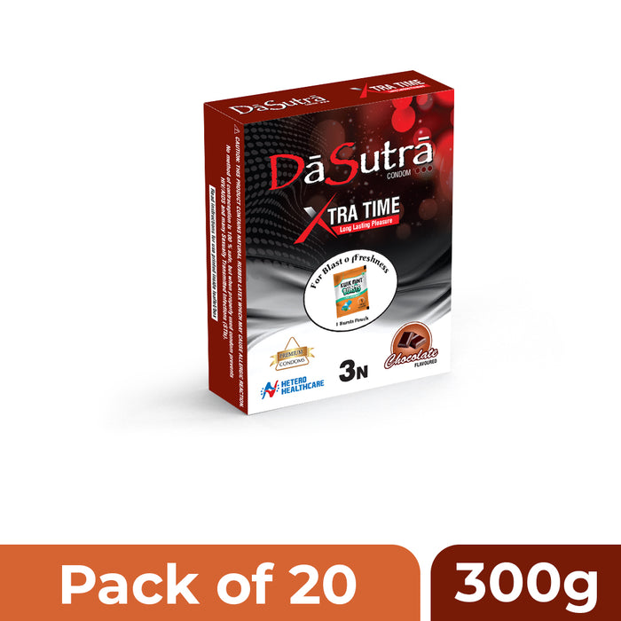 DaSutra Xtra Time Long Lasting Pleasure Condoms - 3's Pack Ribbed-Dotted-Contour - Chocolate Flavour