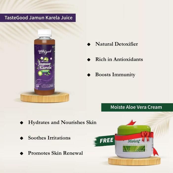 Refreshing Combo - TasteGood Jamun Karela Juice 500ml and Get FREE Moiste Aloevera Cream 50gm - Azistastore