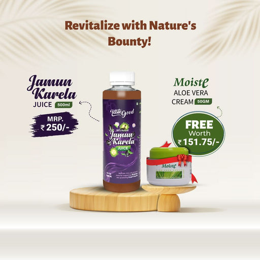 Refreshing Combo - TasteGood Jamun Karela Juice 500ml and Get FREE Moiste Aloevera Cream 50gm - Azistastore