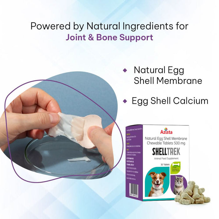 SHELLTREK Natural Eggshell Membrane 500mg Chewable Tablets – Best Joint Supplement for Dogs & Cats - Azistastore