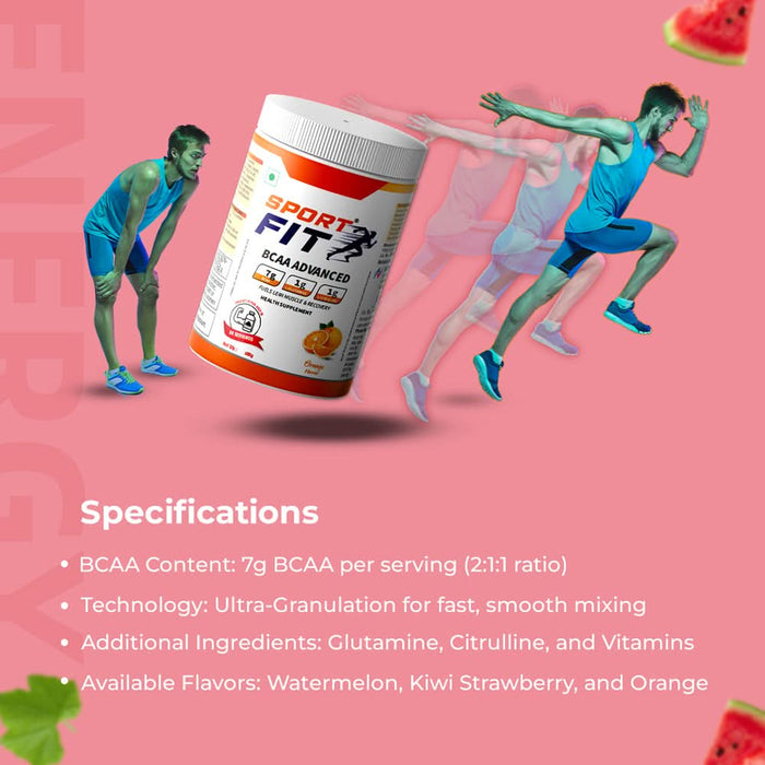 Sport Fit BCAA Supplement – Advanced Muscle Activation with 7g BCAA, 1gm L - Citrulline and 1gm L - Glutamine - Azistastore