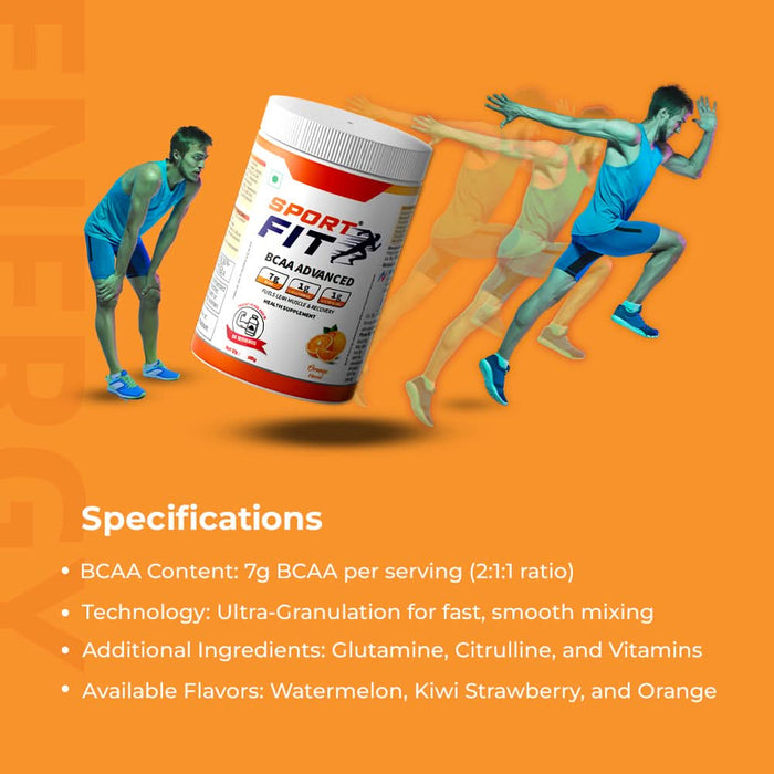 Sport Fit BCAA Supplement – Advanced Muscle Activation with 7g BCAA, 1gm L - Citrulline and 1gm L - Glutamine - Azistastore