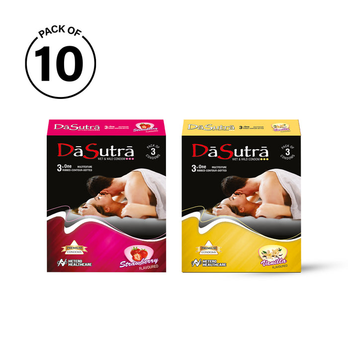 DaSutra Wet & Wild Condoms - 3's Pack Lubricated, Ribbed, and Dotted - 2 Combo
