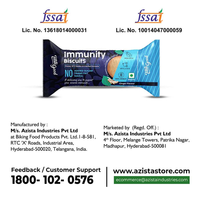 TasteGood Immunity Biscuits | Ginger Flavour | 6 Herbal Extracts & 3 Super Seeds | Whole Wheat, No Maida, Zero Trans Fat | 750g - Azistastore