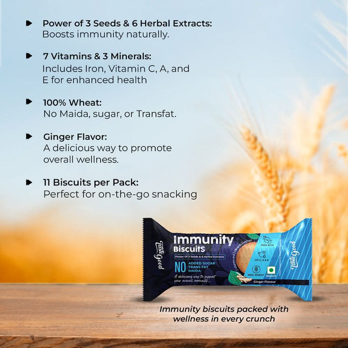TasteGood Immunity Biscuits | Ginger Flavour | 6 Herbal Extracts & 3 Super Seeds | Whole Wheat, No Maida, Zero Trans Fat | 750g - Azistastore