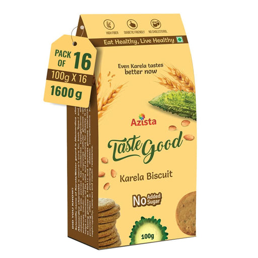 TasteGood Karela Biscuits | Sugar - Free, High - Fiber & Diabetic - Friendly Snack | Made with Bitter Gourd, Almonds & Oats | Supports Weight Management & Healthy Lifestyle | Zero Cholesterol & Trans Fat | Each Box Contains 10 Biscuits | 100g - Azistastore