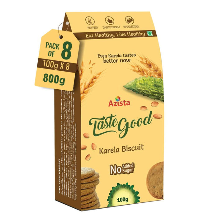 TasteGood Karela Biscuits | Sugar - Free, High - Fiber & Diabetic - Friendly Snack | Made with Bitter Gourd, Almonds & Oats | Supports Weight Management & Healthy Lifestyle | Zero Cholesterol & Trans Fat | Each Box Contains 10 Biscuits | 100g - Azistastore
