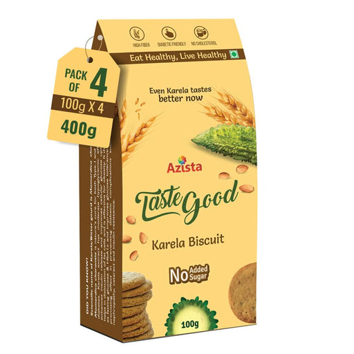 TasteGood Karela Biscuits | Sugar - Free, High - Fiber & Diabetic - Friendly Snack | Made with Bitter Gourd, Almonds & Oats | Supports Weight Management & Healthy Lifestyle | Zero Cholesterol & Trans Fat | Each Box Contains 10 Biscuits | 100g - Azistastore