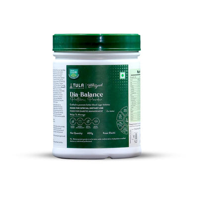 Tastegood | Tula Dia Balance Protein Powder for Diabetes | Low GI, Sugar-Free Diabetic Protein Powder | Whey & Soy with Fiber (Inulin, FOS) & Herbal Actives | Omega 3, MCT, CoQ10 | Kesar Elaichi 400g