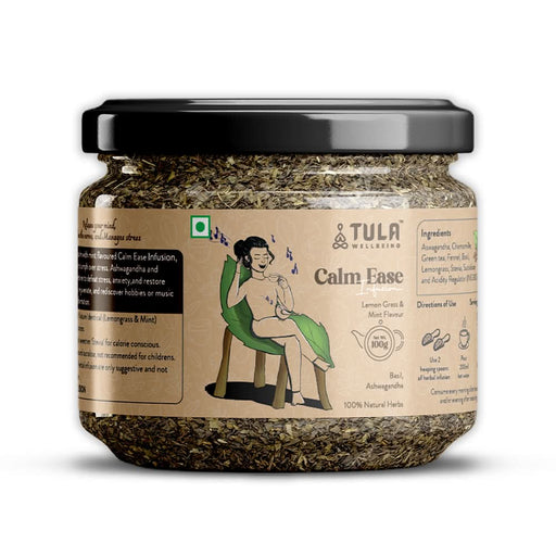 TULA Wellbeing Calm Ease Infusion | Herbal Functional Tea | Lemongrass & Mint Flavor | 100% Natural Herbs | 100g | 45 Servings - Azistastore