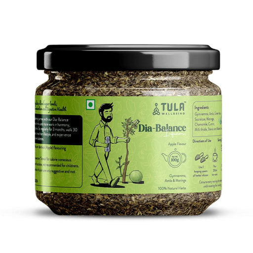 TULA Wellbeing Dia - Balance Infusion | Apple Flavored Functional Herbal Tea | Regulates Blood Sugar & Enhances Metabolism | 100g - Azistastore