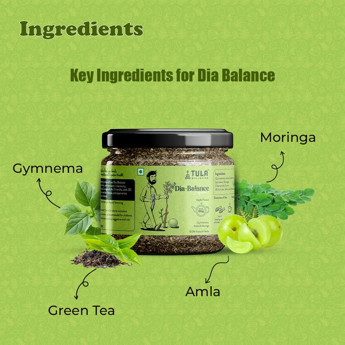 TULA Wellbeing Dia - Balance Infusion | Apple Flavored Functional Herbal Tea | Regulates Blood Sugar & Enhances Metabolism | 100g - Azistastore