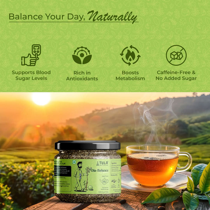 TULA Wellbeing Dia - Balance Infusion | Apple Flavored Functional Herbal Tea | Regulates Blood Sugar & Enhances Metabolism | 100g - Azistastore