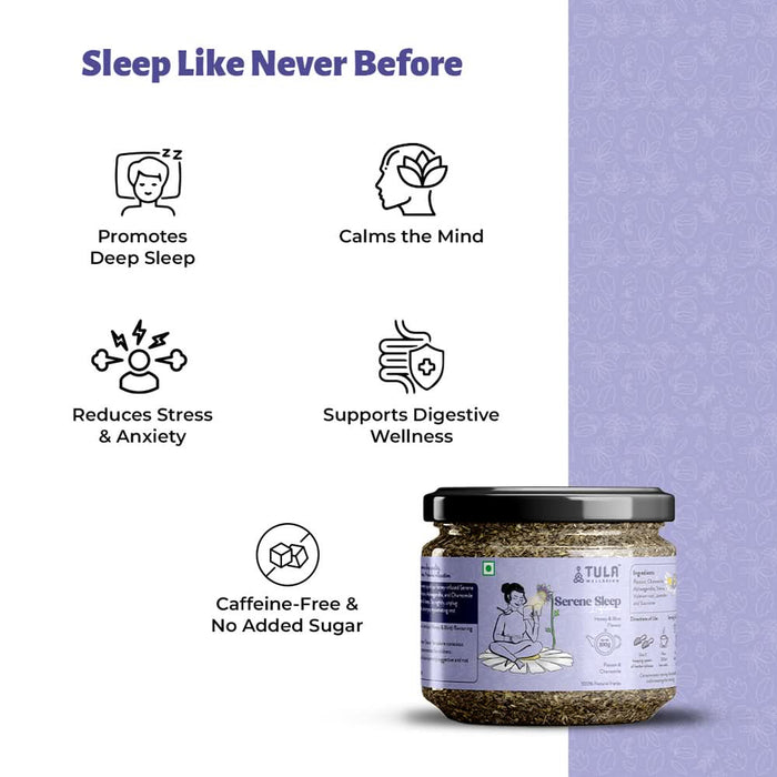 TULA Wellbeing Serene Sleep Infusion | Functional Herbal Tea | 100% Natural Herbs | Honey & Mint Flavor | 100g | 50 Servings - Azistastore